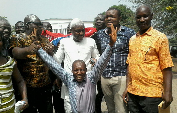 Mr. Michael Gyato (in White) with party supporters jubilating after the court ruling